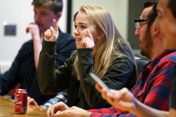 Margaux Granath, a moderate, enjoyed a lively debate at a meeting for a bipartisan student group at the U of M. This is bucking the national trend, bringing together students of different political persuasions for polite debates about hot political issues