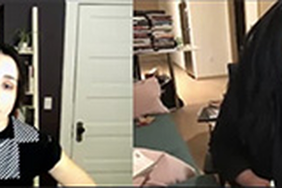 Side by side screenshots of Profs Rachel Trocchio (left) and Megan Finch (right) in home offices on Zoom