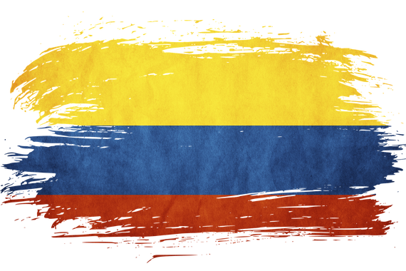 Brush strokes of yellow, then blue, and red stacked on top of one another to represent the flag of Colombia