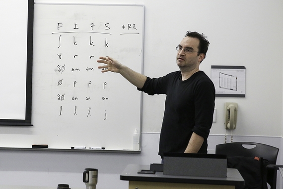 Professor Marcotte teaching linguistics class