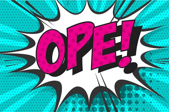 Cartoonish illustration of the word "Ope" in pink letters across a white shape that looks like an explosion