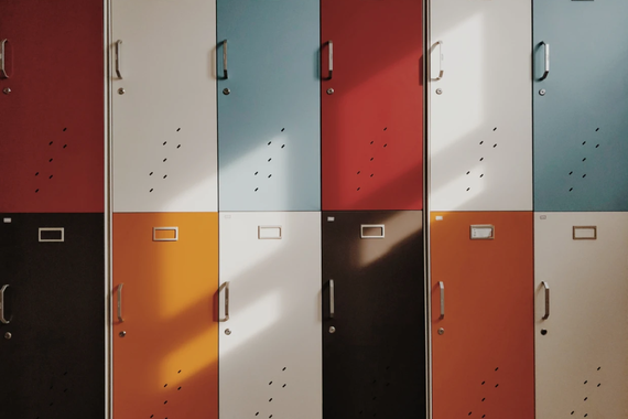A colorful group of school lockers