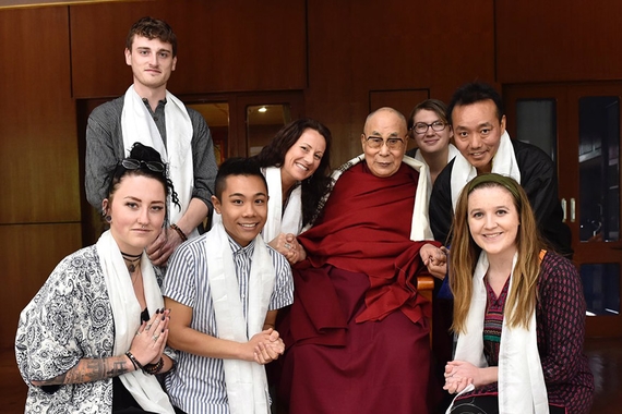 Sofia Logan and other students with the Dalai Lama