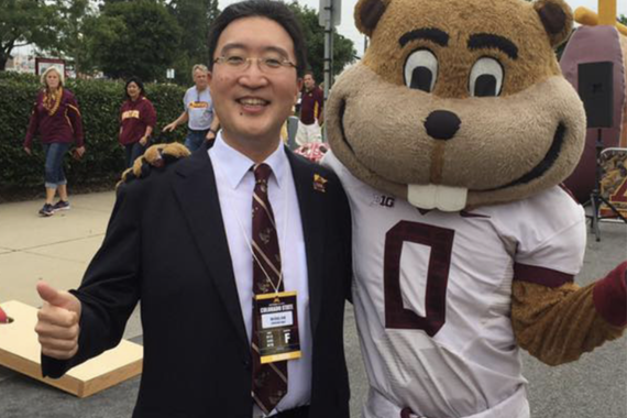 Director of the School of Music Michael Kim with Goldy Gopher 