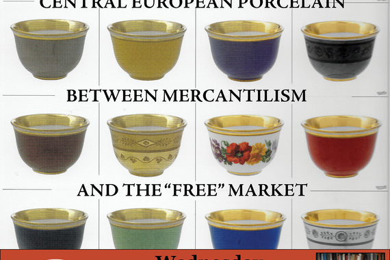 Poster for Marchand Event showing porcelain cups and the title of the talk