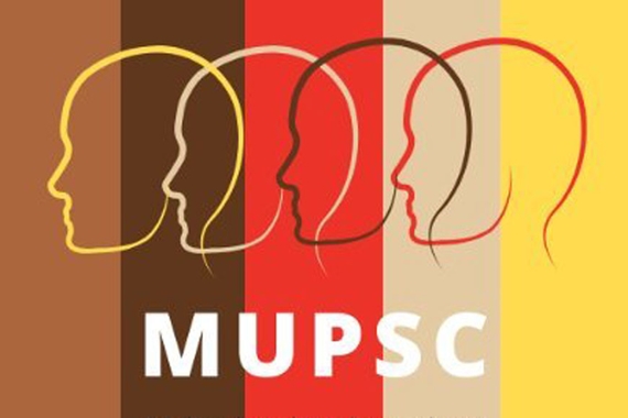 Graphic for the MUPSC student group of 4 outlines of heads and faces against a background of different colors