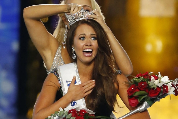 Miss North Dakota Cara Mund reacted after being named Miss America during the 2018 pageant in Atlantic City, N.J.