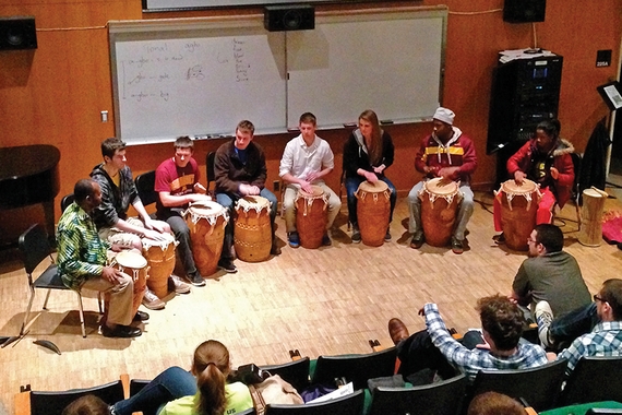 World music class - playing drums