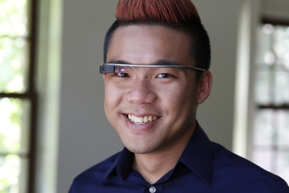 Headshot of PhD student Jason Tham wearing Google Glass.