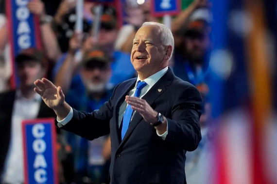 Democratic vice presidential nominee Minnesota Gov. Tim Walz speaks during the Democratic National Convention on Aug. 21 in Chicago.