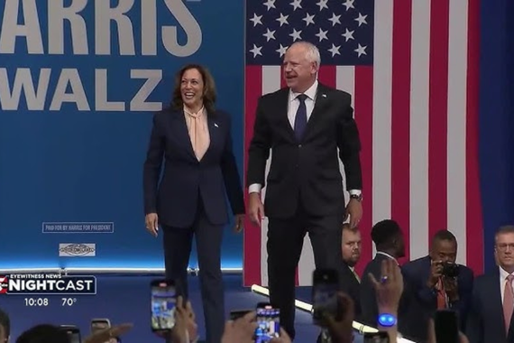 Vice President Kamala Harris and Minnesota Governor Tim Walz take the stage in Philadelphia