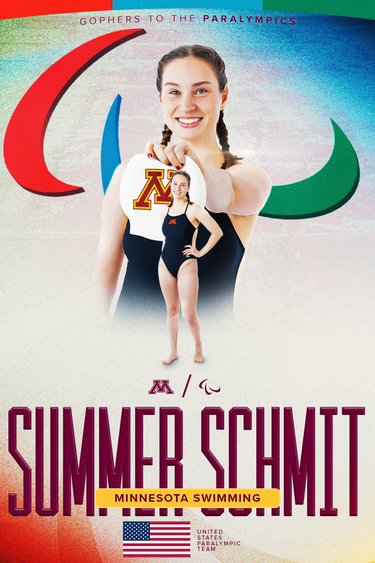 Graphic featuring swimmer Summer Schmit, the Olympic rings, and a Japanese flag