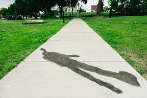 Photo of shadow sculpture installation in Sculpture Garden, courtesy of Walker Art Center