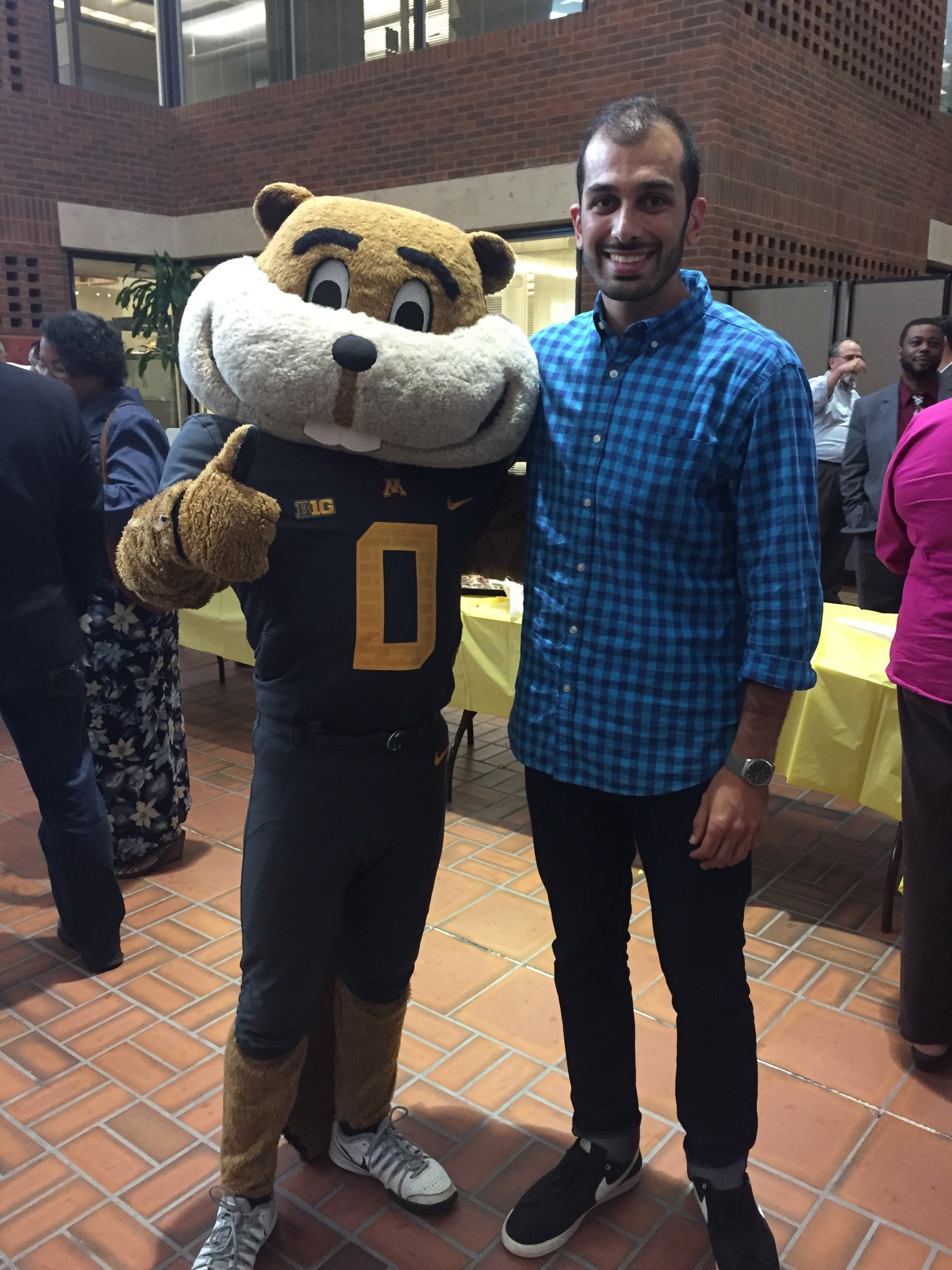 Audel with Goldy Gopher at the Humphrey School of Public Affairs 