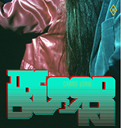 Cover of BLOOD BARN, with aqua text over image of shoulder in satin jacket long bluish black hair and, to the right, a bit of blue velvet jacket