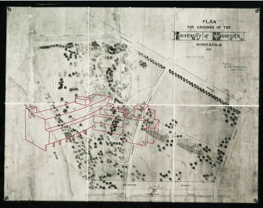 Map of the Knoll area of the University of Minnesota campus from 1871. Source: University Libraries UMedia