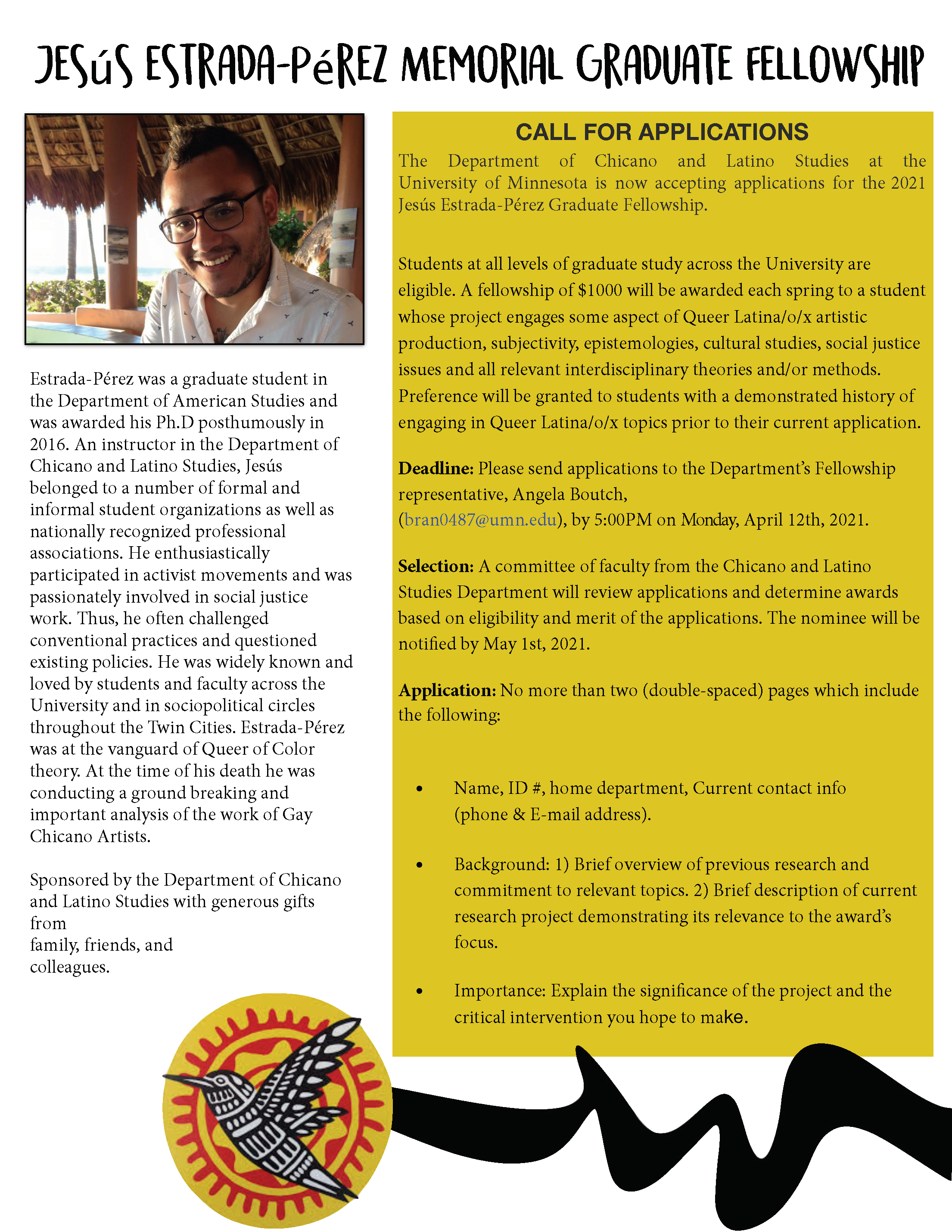 Information regarding the Jesus Estrada-Perez Graduate Fellowship for summer 2021