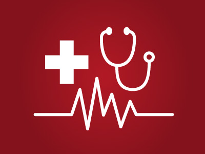 Graphic of a stethoscope and a health cross.