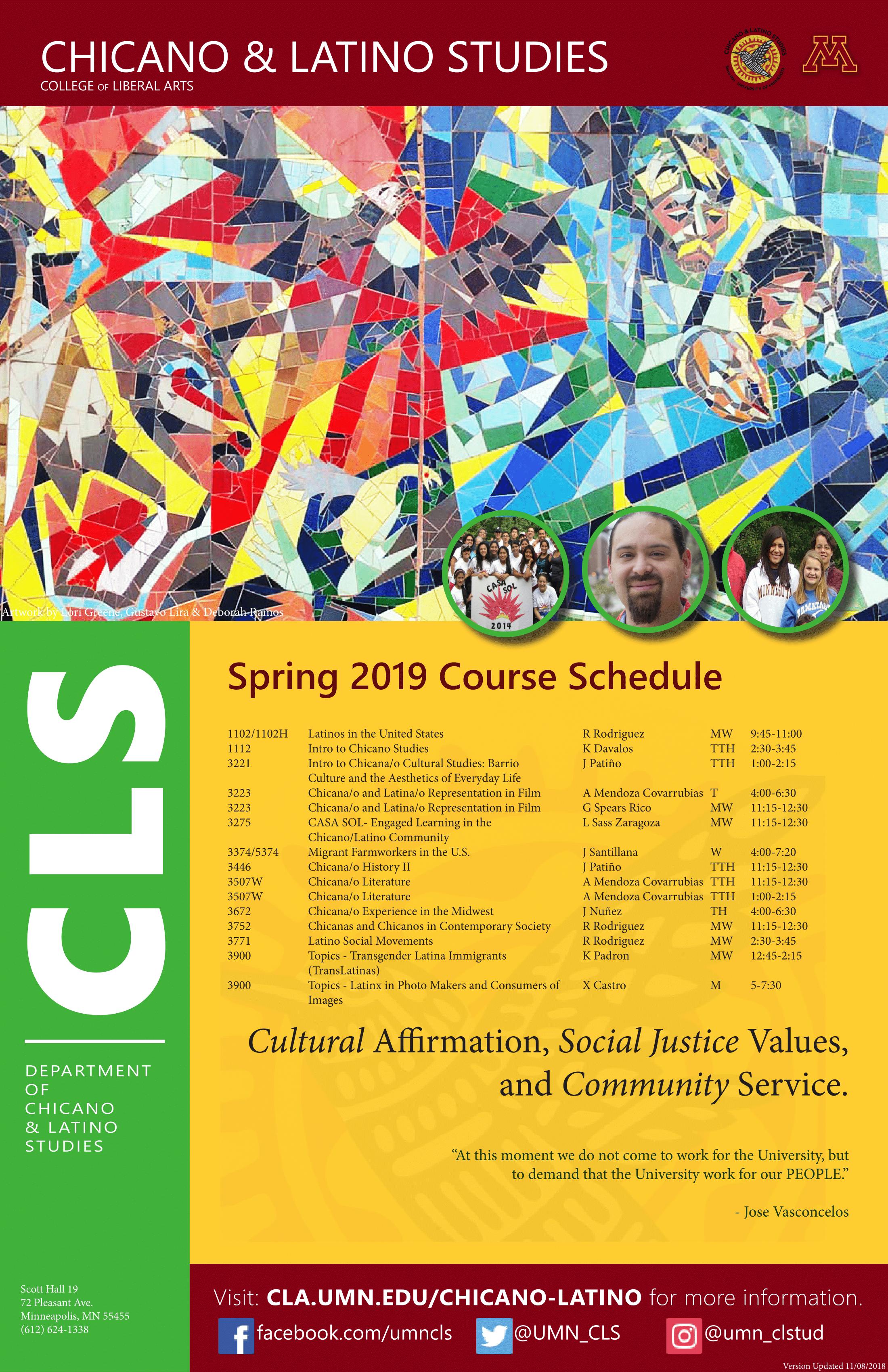 image is a poster of the department's spring 2019 courses